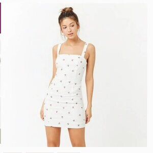 Forever 21 White Mini Tank Dress w Embroidered Cherry Pattern